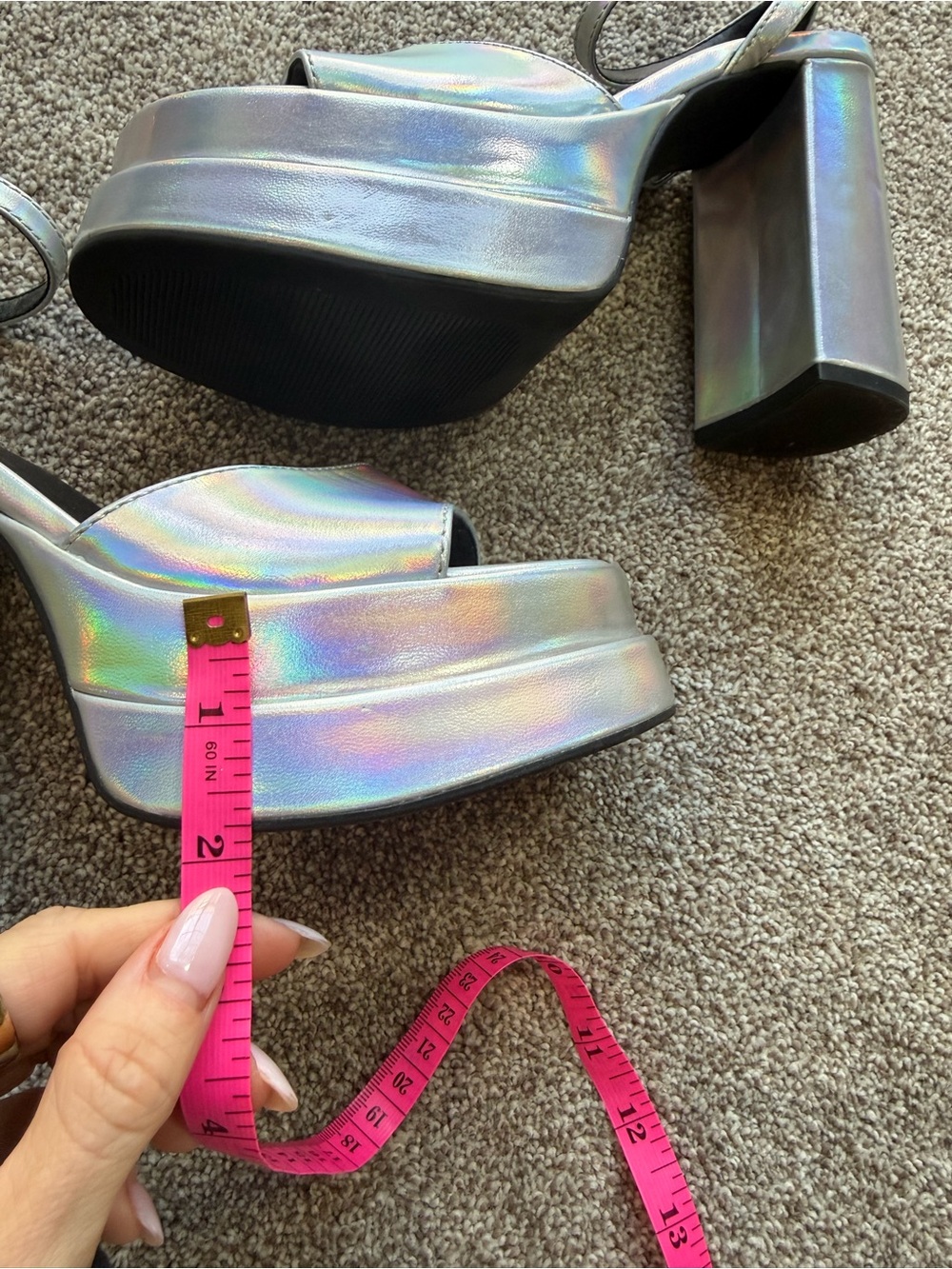 wild fable Iridescent Silver Metallic Holographic Platform Heel Sandals Y2K - Picture 13 of 13